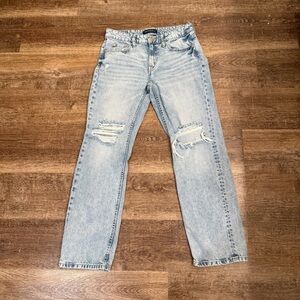 Aeropostale Women's Light Blue Straight-Leg Distressed Jeans